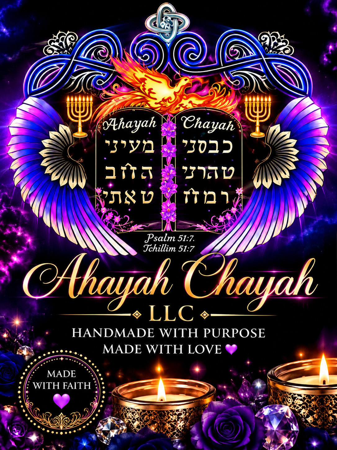 Ahayah Chayah LLC original phoenix and tablets logo
